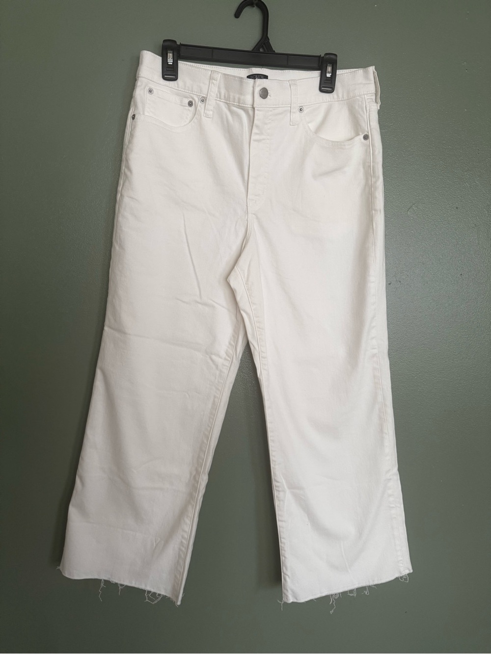 J.Crew Re-Imagined White Wide-Leg Crop Jeans Raw Hem Size 30